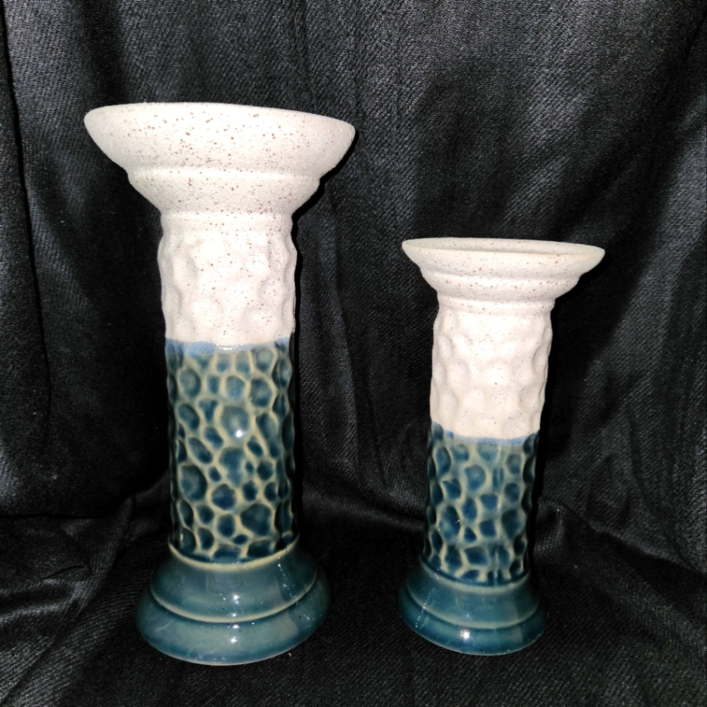 Pair of blue and white candleholders